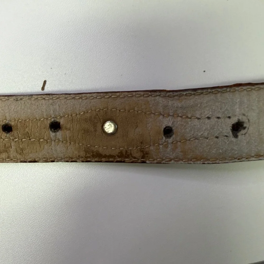 VTG Greg Norman Yachting Brown Ostrich Leather‎ Belt Silver Shark Logo GNL010